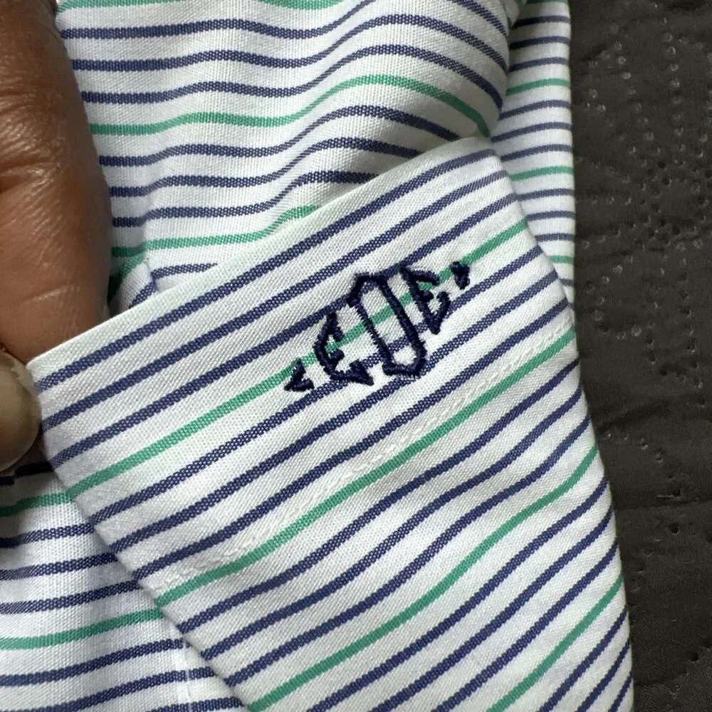 Paul Fredrick Non-Iron Two Ply Cotton Broadcloth Stripes Monogrammed EDE 16-34